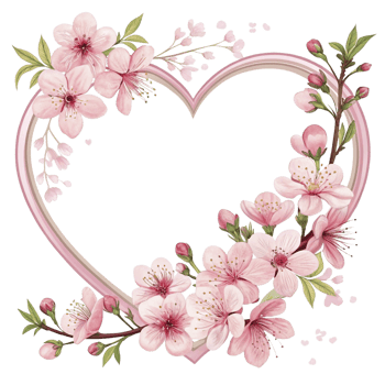 A heart shaped frame with pink flowers png