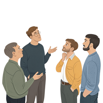 Illustration of a group of men talking png