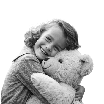 A little girl is hugging a teddy bear png