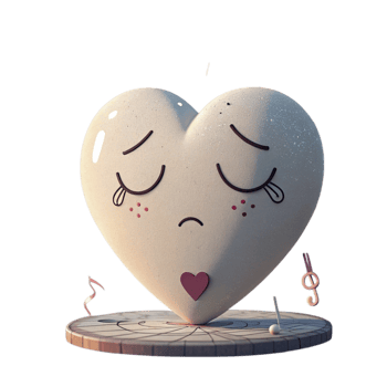A heart with a sad face and music notes png