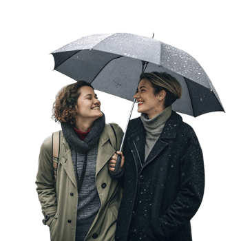Two women are laughing under an umbrella png
