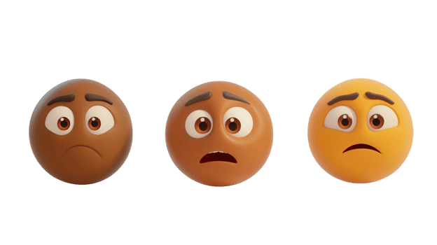 Variety of expressive emoji faces displaying sadness and concern on a plain background png