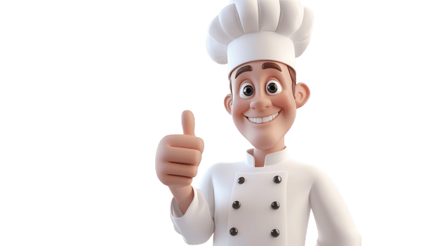 Happy cartoon chef giving a thumbs up in a cheerful kitchen setting png