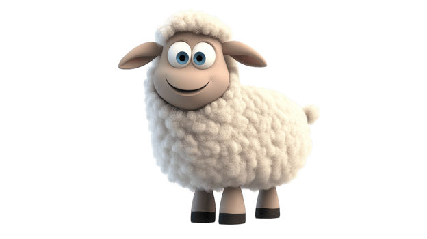 Cartoon sheep with a cheerful expression standing on a white background, showcasing a friendly animated character design png