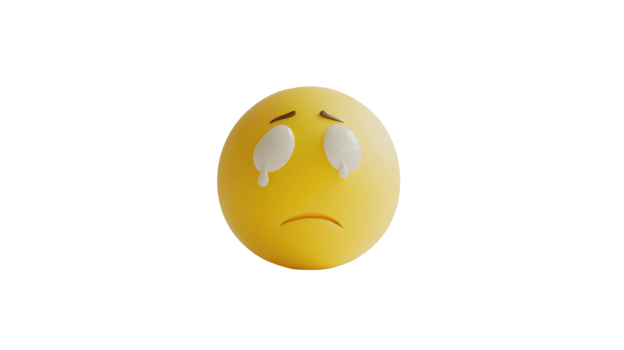 Yellow emoji with tears showing sadness on a plain white background conveying emotional distress png