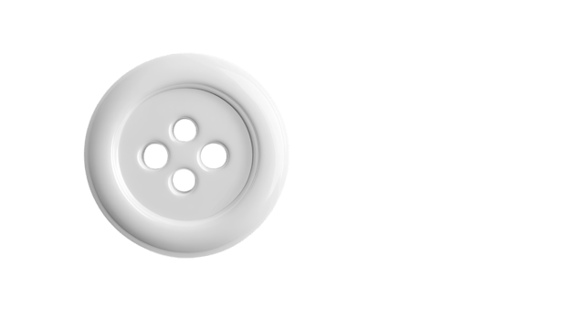 White four-hole button on a plain background used in sewing and clothing design projects png