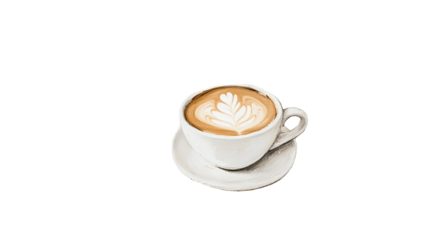 Coffee cup with latte art on a white background showcasing creamy texture and delicate design png