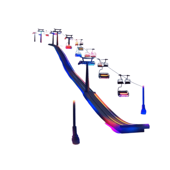 Snowy Mountain Ski Lift with Colorful Lights on Transparent Background png