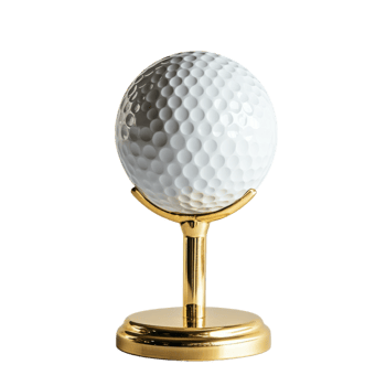 Golf Ball on Golden Display Stand on transparent background. png