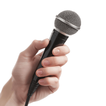 Speaker Holding Microphone on transparent background. png