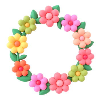 Colorful Flower Wreath Design 3D Render Spring Floral Frame png