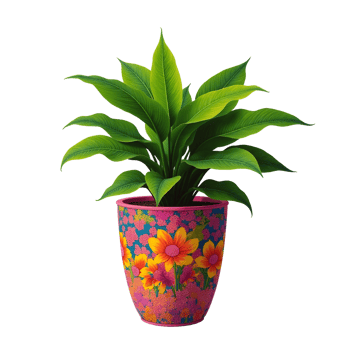 Vibrant Floral Planter with Lush Green Plant png