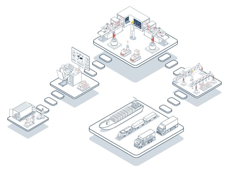 Smart logistics leverages AGV Automated Guided Vehicles along with warehouse management and IoT transportation to optimize supply chain operations. vector