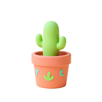 Cute Cactus in Pot 3D Render Pastel Colors Home Decor png
