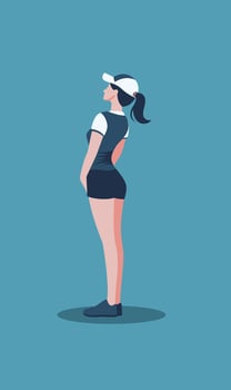 Woman Golfer Golf Player Character Standing Wearing Hat vector