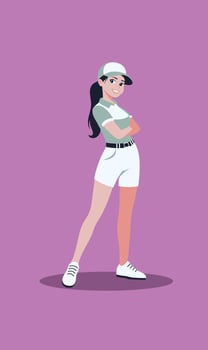 Flat Design Illustration of Woman Golfer Golf Player Character Standing Wearing Hat vector