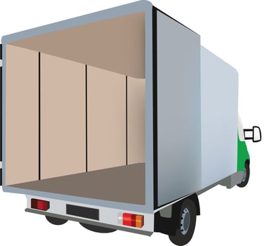 A moving truck with a white box on the back vector