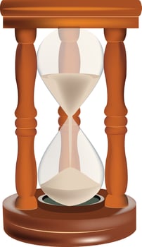 An hourglass with sand on a wooden stand vector