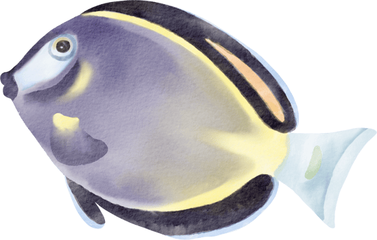 A watercolor painting of a fish with a yellow and purple body png