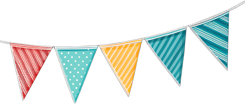 Bright and colorful triangular pennant clipart for event design use. . png