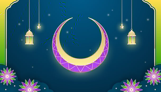 green empty ramadan eid purple moon background design vector