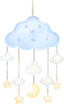 A blue and white cloud with stars and a moon png