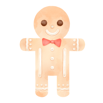 A gingerbread man with a bow tie on a black background png