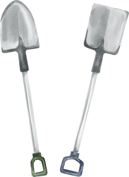Two shovels with handles and handles png
