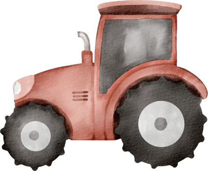 A watercolor illustration of a red tractor png