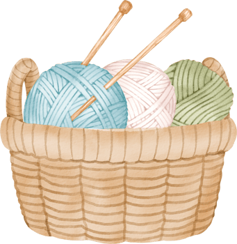 A basket with yarn and knitting needles png