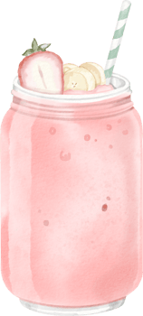 A strawberry milkshake with a straw and a banana png