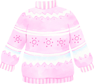 A pink sweater with white and pink designs png