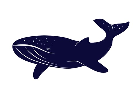 Blue Swimming Whale Silhouette. Sea and Ocean Animal. Giant Blue Aquatic Mammal with Fins and Tail. Cute Diving Underwater Humpback Whale, Wild Nature and Marine Wildlife Illustration. vector