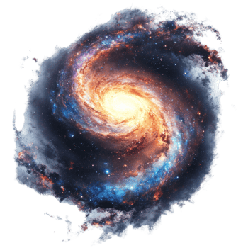 A swirling cosmic galaxy with vibrant colors and nebulae png