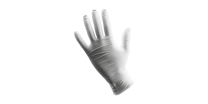 White latex glove facing upwards isolated on transparent background png