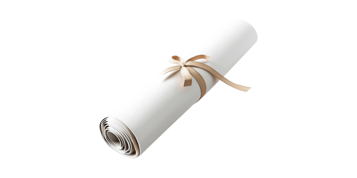 Rolled white paper scroll with ribbon isolated on transparent background png