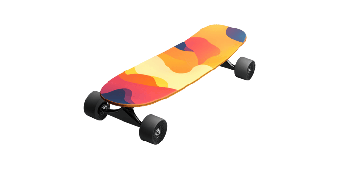 Colorful skateboard with abstract pattern isolated on transparent background png