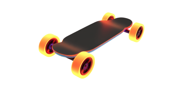 Electric skateboard with neon wheels isolated on transparent background png