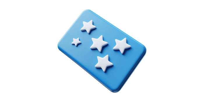 Blue rectangular object with five white 3d stars isolated on transparent background png