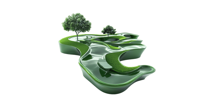 Abstract green landscape with trees and path isolated on transparent background png