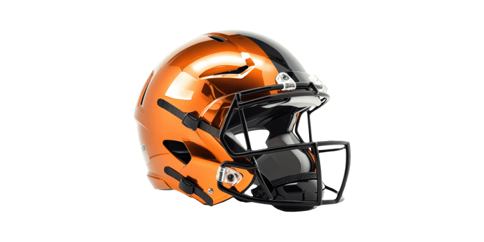 Orange football helmet with face guard isolated on transparent background png