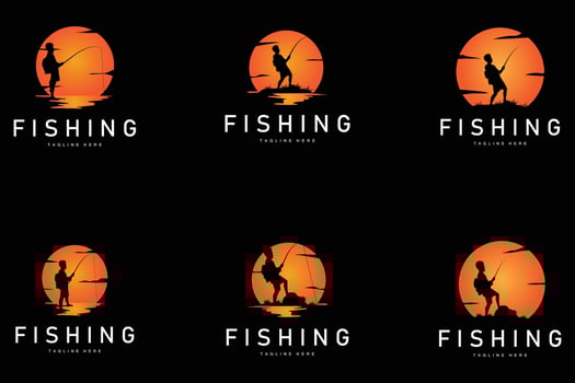 fishing logo black angler design outdoor sunset vector