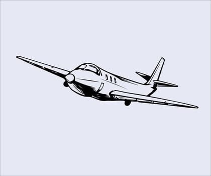 airplane illustration on light blue background in black and white colors vector