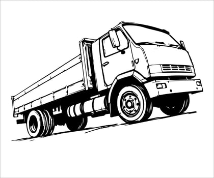 drawing Truck on the road. Sketch illustration in black and white colors vector