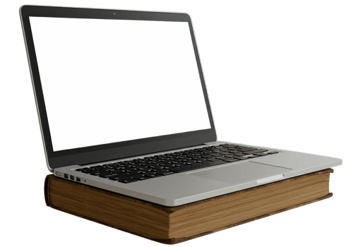 Modern laptop rests on an antique book symbolizing the blend of old and new in education Perfect for online learning and technology blogs png