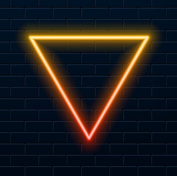 Upside down triangle neon background. The electric geometric shape with flare light brightness in transparent. Shining logo border design for Casino nightclub nightclub vector