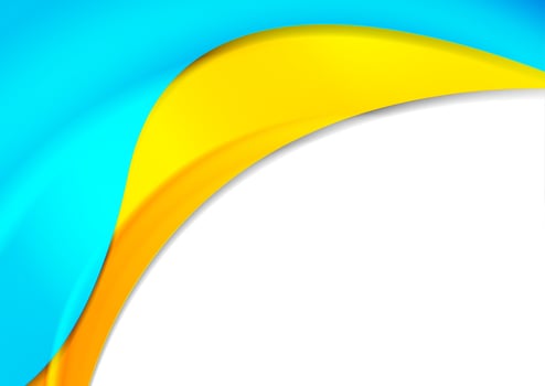 Bright blue yellow smooth waves abstract elegant background vector
