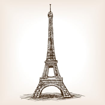 Eiffel Tower sketch style illustration. Old engraving imitation. Eiffel Tower landmark hand drawn sketch imitation vector