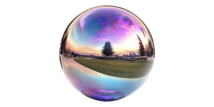 Iridescent reflective egg with sunset scene isolated on transparent background png