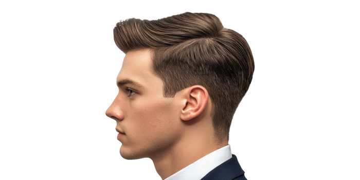 Side profile of young male with stylish haircut isolated on transparent background png